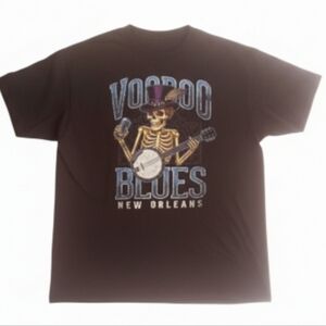 Voo Doo Blues New Orleans Navy Blue Skeleton Tee T. Shirt Sz M